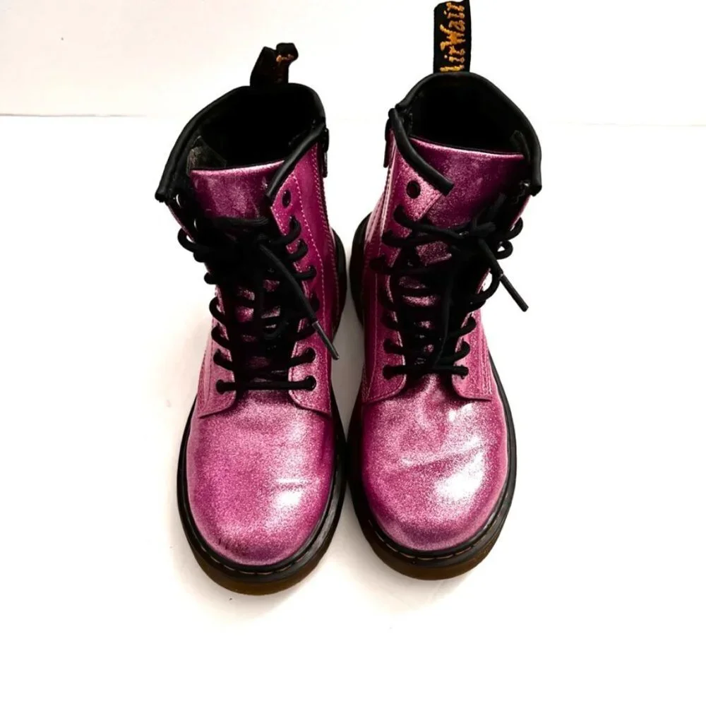 Doc Dr Martens Delaney Pink Sparkly Glitter Boots 1460 Lace Up Zipper Girls